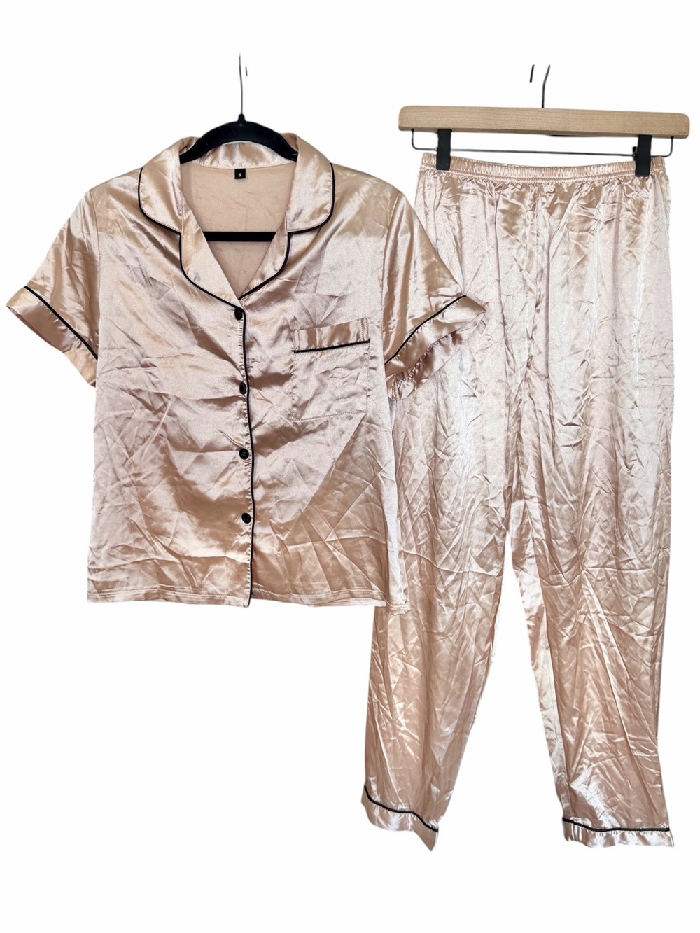 Champagne Satin Pajama Set - Size Small